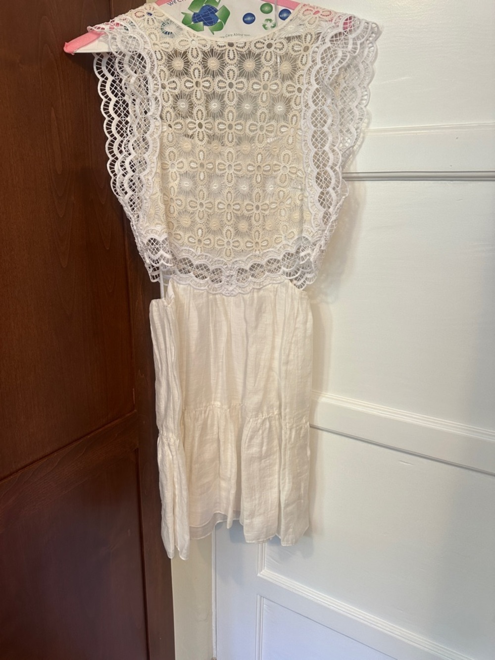 Sandro Cream Lace-Trim Mini Dress